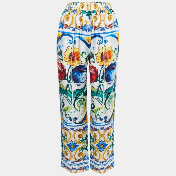 Pre Owned Dolce & Gabbana Multicolor Majolica Printed Silk Trousers S