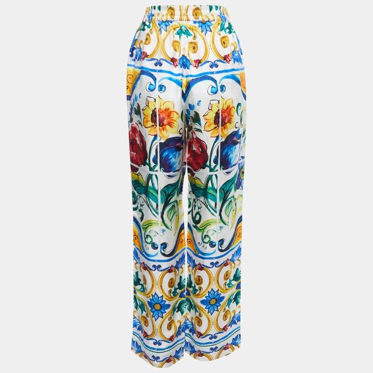 Pre Owned Dolce & Gabbana Multicolor Majolica Printed Silk Trousers S