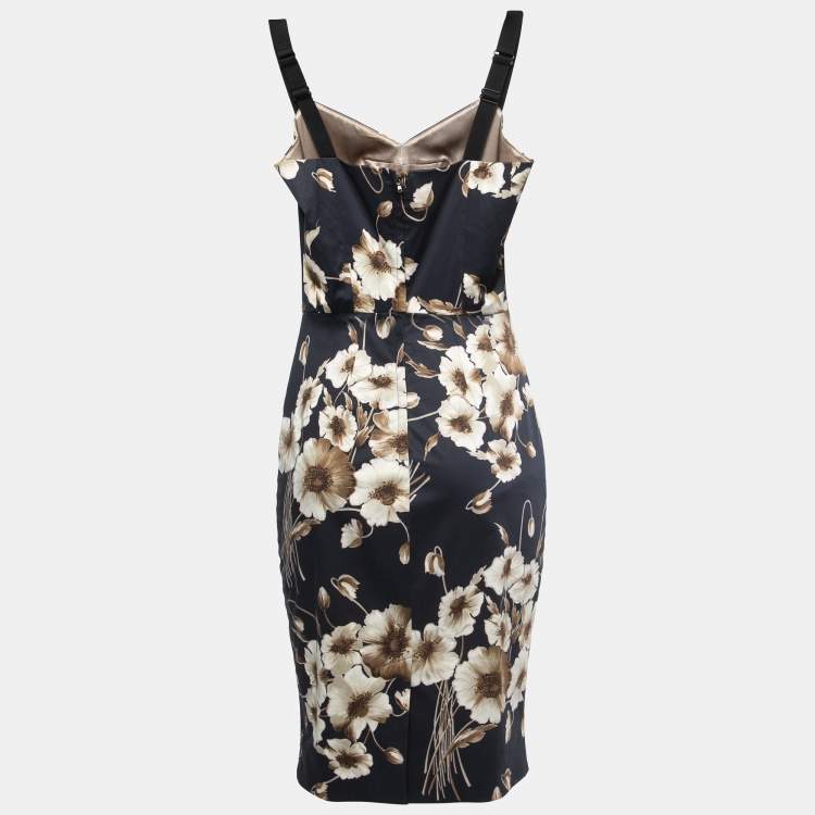 Pre Owned Dolce & Gabbana Navy Blue Floral Printed Cotton Midi Dress S