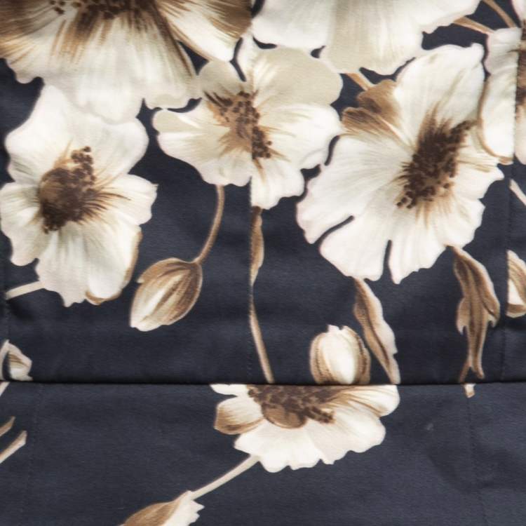 Pre Owned Dolce & Gabbana Navy Blue Floral Printed Cotton Midi Dress S