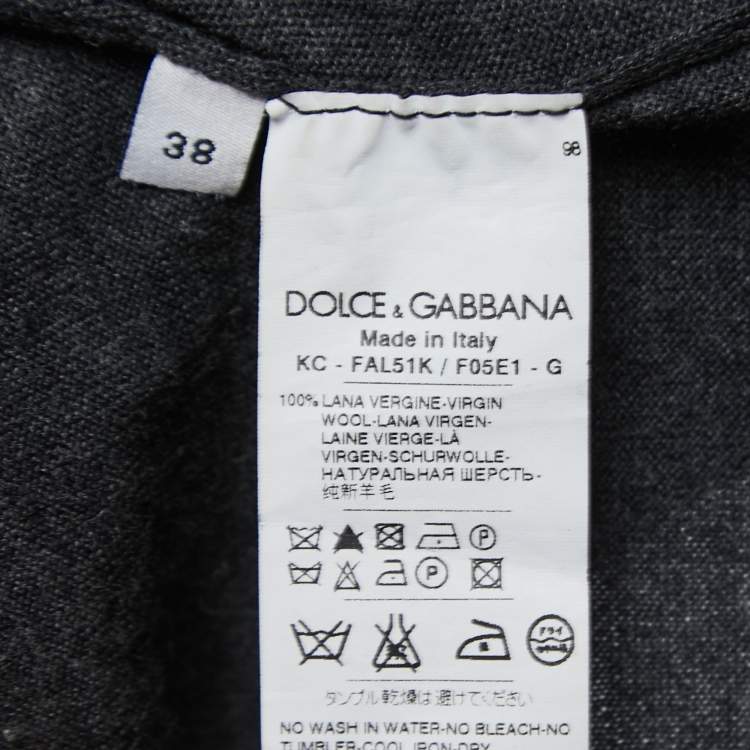 Pre Owned Dolce & Gabbana Charcoal Grey Wool & lace Trim Wrap Front Cropped Cardigan S