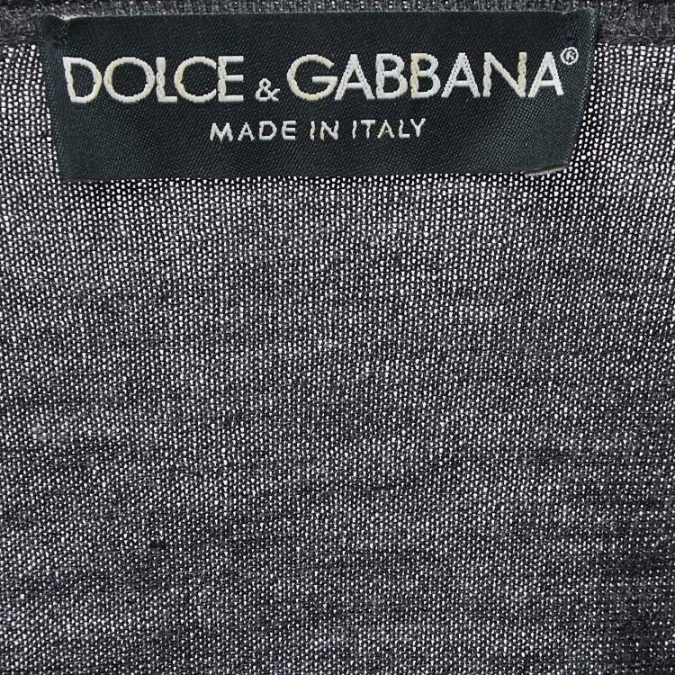 Pre Owned Dolce & Gabbana Charcoal Grey Wool & lace Trim Wrap Front Cropped Cardigan S