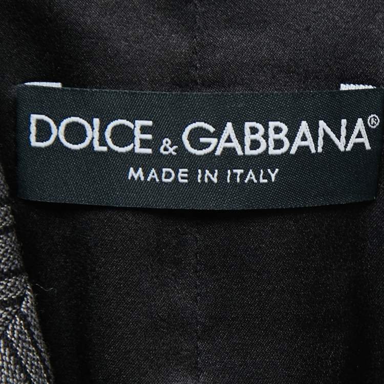 Pre Owned Dolce & Gabbana Grey Striped Jacquard & Velvet Lapel Blazer S