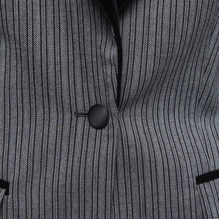 Pre Owned Dolce & Gabbana Grey Striped Jacquard & Velvet Lapel Blazer S