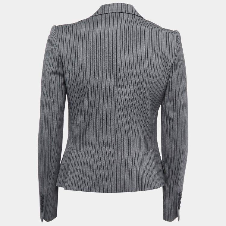 Pre Owned Dolce & Gabbana Grey Striped Jacquard & Velvet Lapel Blazer S