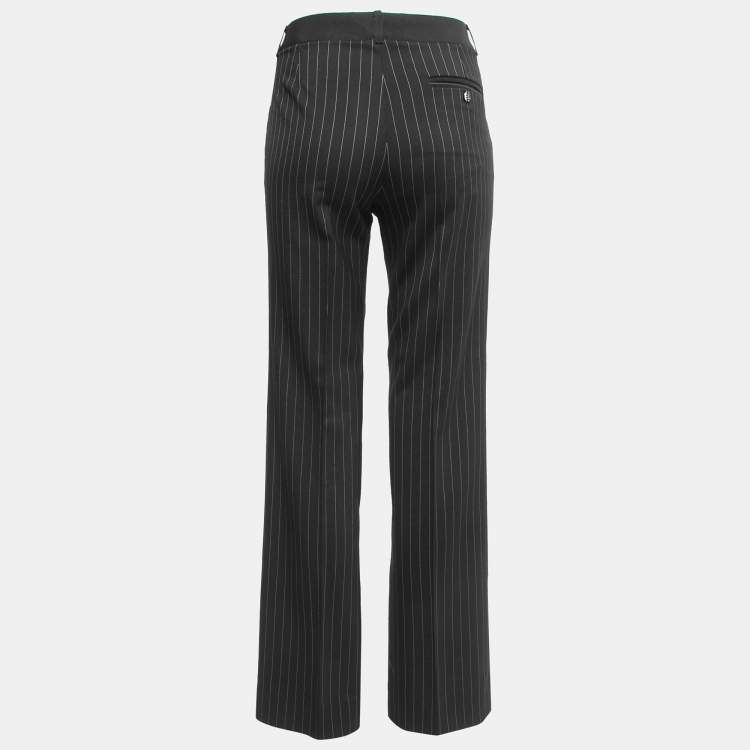 Pre Owned Dolce & Gabbana Black Striped Wool Straight Leg Trousers M