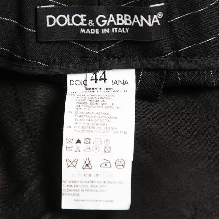 Pre Owned Dolce & Gabbana Black Striped Wool Straight Leg Trousers M