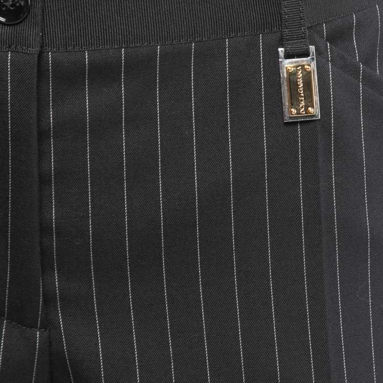 Pre Owned Dolce & Gabbana Black Striped Wool Straight Leg Trousers M