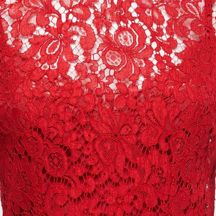 مملوكة مسبقًا Dolce & Gabbana Red Lace Long Sleeve Midi Dress S