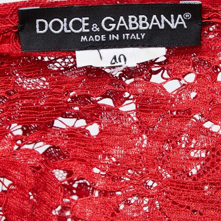 مملوكة مسبقًا Dolce & Gabbana Red Lace Long Sleeve Midi Dress S