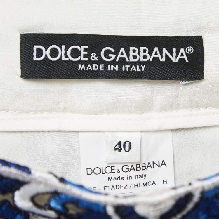 Pre Owned Dolce & Gabbana Blue Guipure Lace High Waist Mini Shorts S