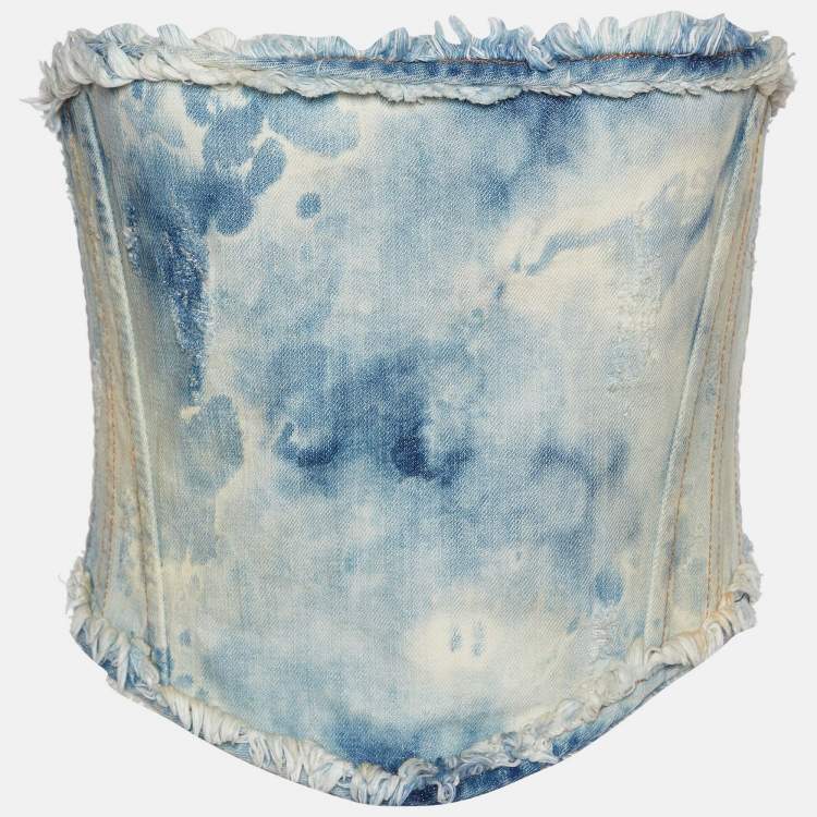 مملوكة مسبقًا Dolce & Gabbana Light Blue Denim Strapless Corset Top M