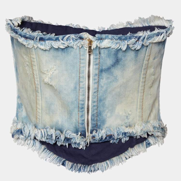 مملوكة مسبقًا Dolce & Gabbana Light Blue Denim Strapless Corset Top M