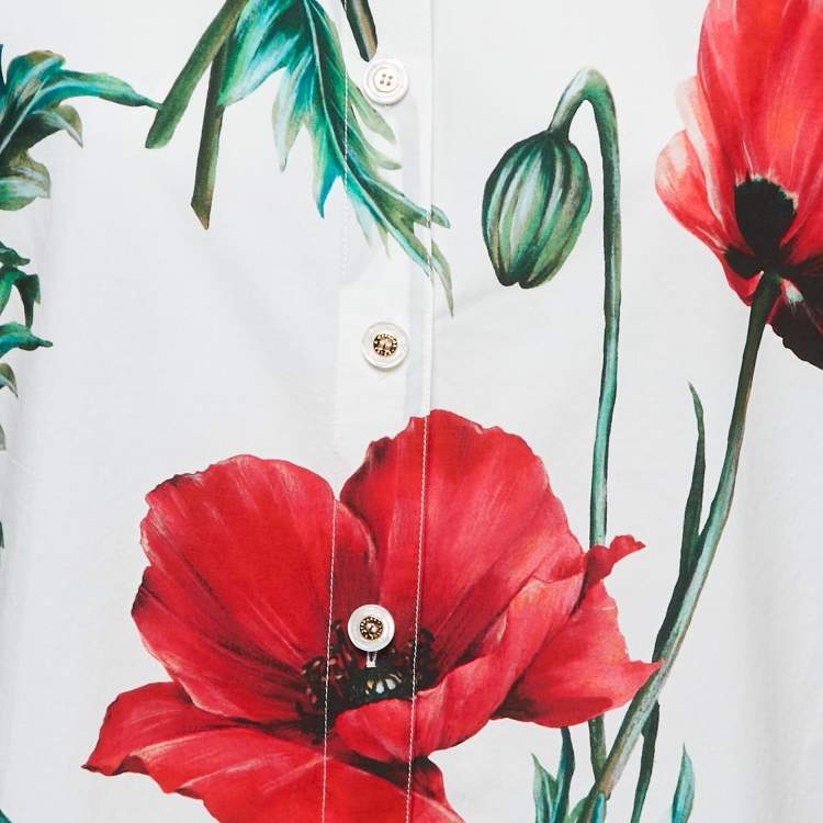 Pre Owned Dolce & Gabbana White/Red Poppy Printed Cotton Shirt L