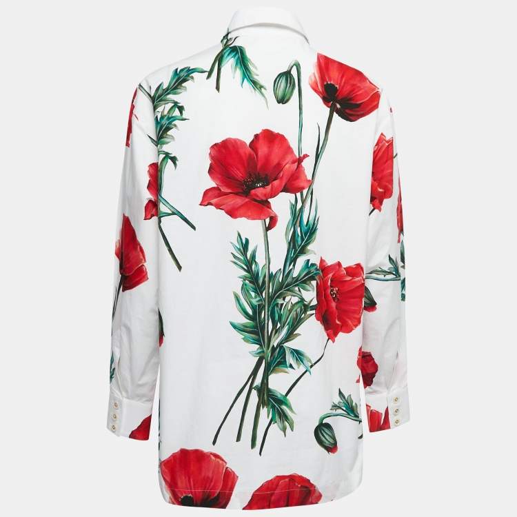 Pre Owned Dolce & Gabbana White/Red Poppy Printed Cotton Shirt L