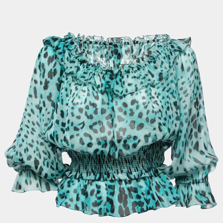 مملوكة مسبقًا Dolce & Gabbana Blue Animal Printed Silk Top  S