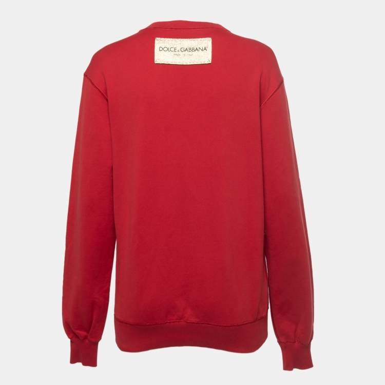 Pre Owned Dolce & Gabbana Red Cotton Scared Heart Embellished Sweatshirt XS