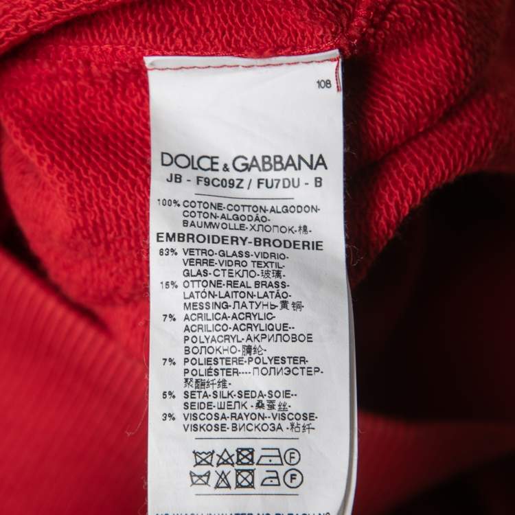 Pre Owned Dolce & Gabbana Red Cotton Scared Heart Embellished Sweatshirt XS
