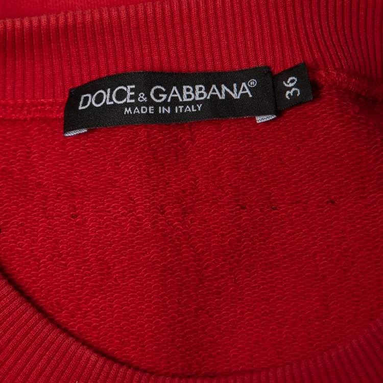 Pre Owned Dolce & Gabbana Red Cotton Scared Heart Embellished Sweatshirt XS