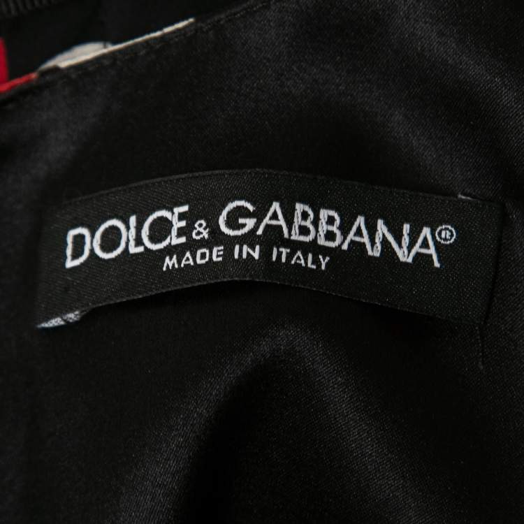 Pre Owned Dolce & Gabbana Black Miss Sicily Bag Printed Silk Midi Dress S