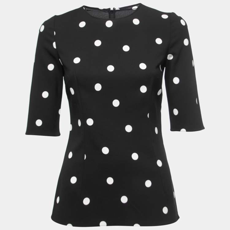 Pre Owned Dolce & Gabbana Black Polka Dot Print Crepe Blouse S