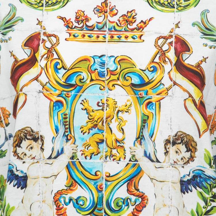 Pre Owned Dolce & Gabbana White Sicilian Print Cotton Crew Neck T-Shirt XS