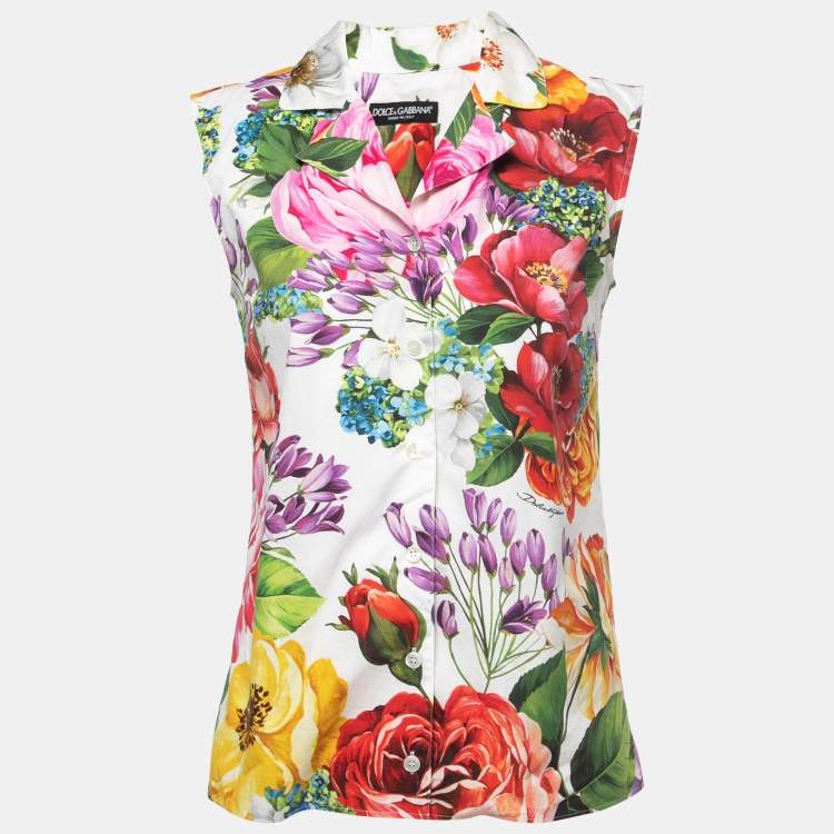 Pre Owned Dolce & Gabbana Multicolor Cotton Sleeveless Blouse S