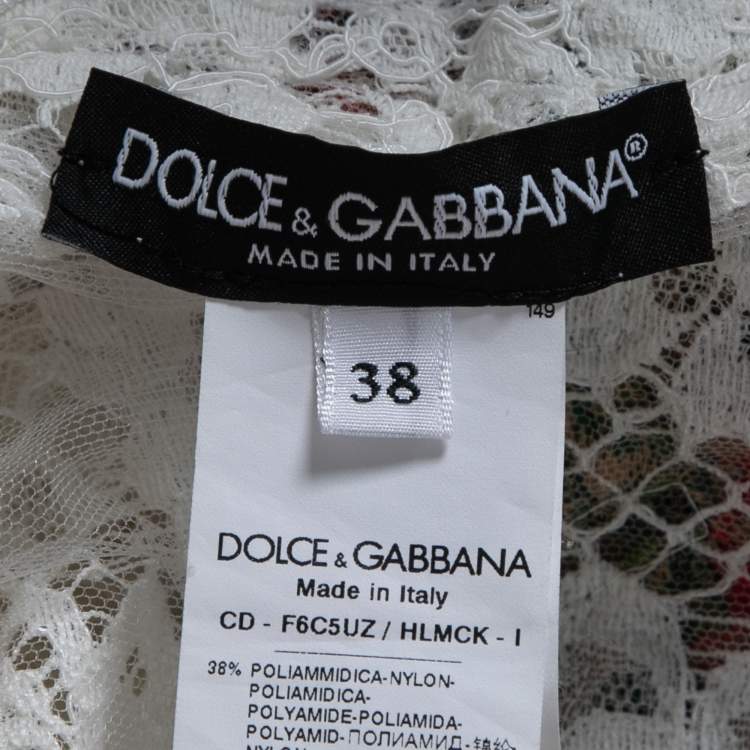 Pre Owned Dolce & Gabbana White Lace Rose Embroidered Mini Dress S