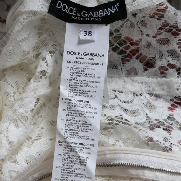 Pre Owned Dolce & Gabbana White Lace Rose Embroidered Mini Dress S
