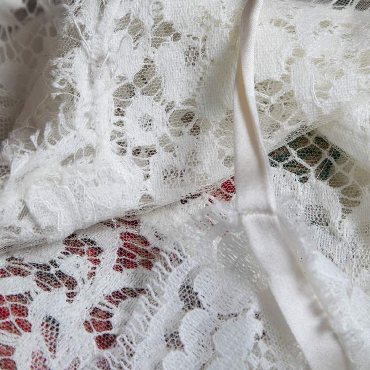 Pre Owned Dolce & Gabbana White Lace Rose Embroidered Mini Dress S