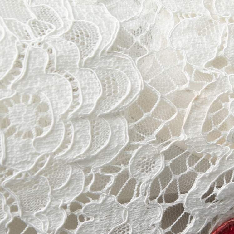 Pre Owned Dolce & Gabbana White Lace Rose Embroidered Mini Dress S