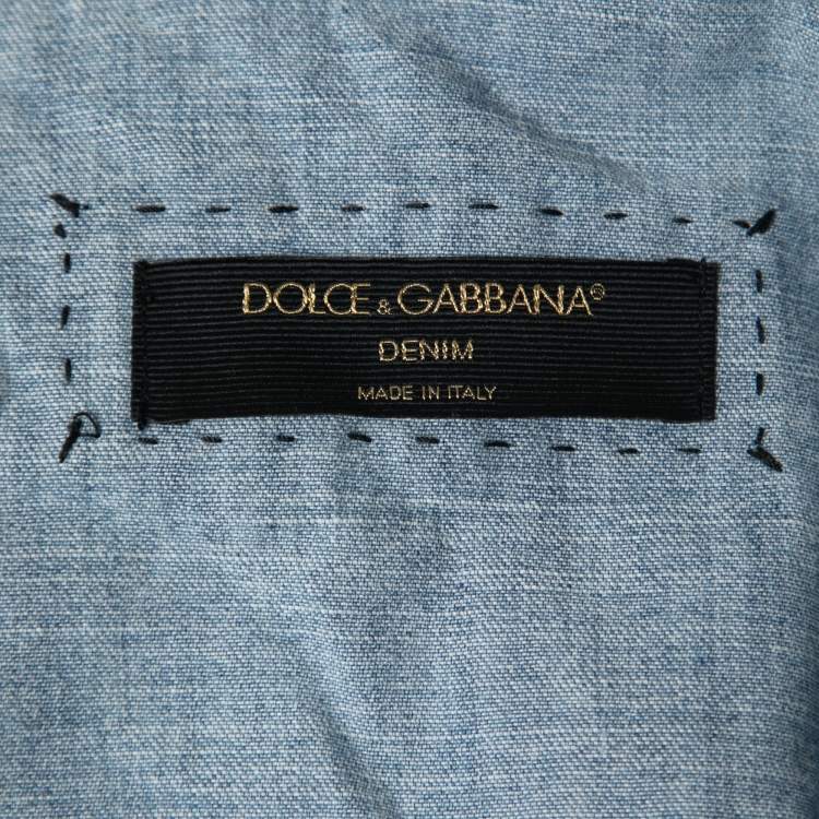 Pre Owned Dolce & Gabbana Blue Patched Denim Shirt Mini Dress XS