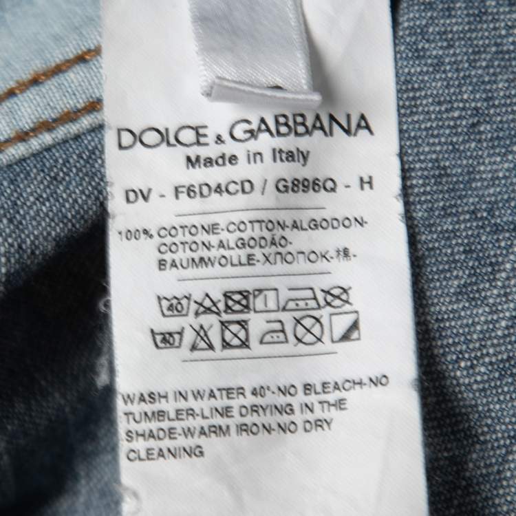 Pre Owned Dolce & Gabbana Blue Patched Denim Shirt Mini Dress XS