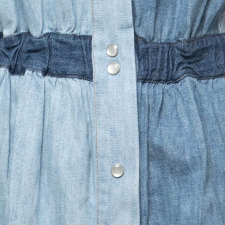 Pre Owned Dolce & Gabbana Blue Patched Denim Shirt Mini Dress XS