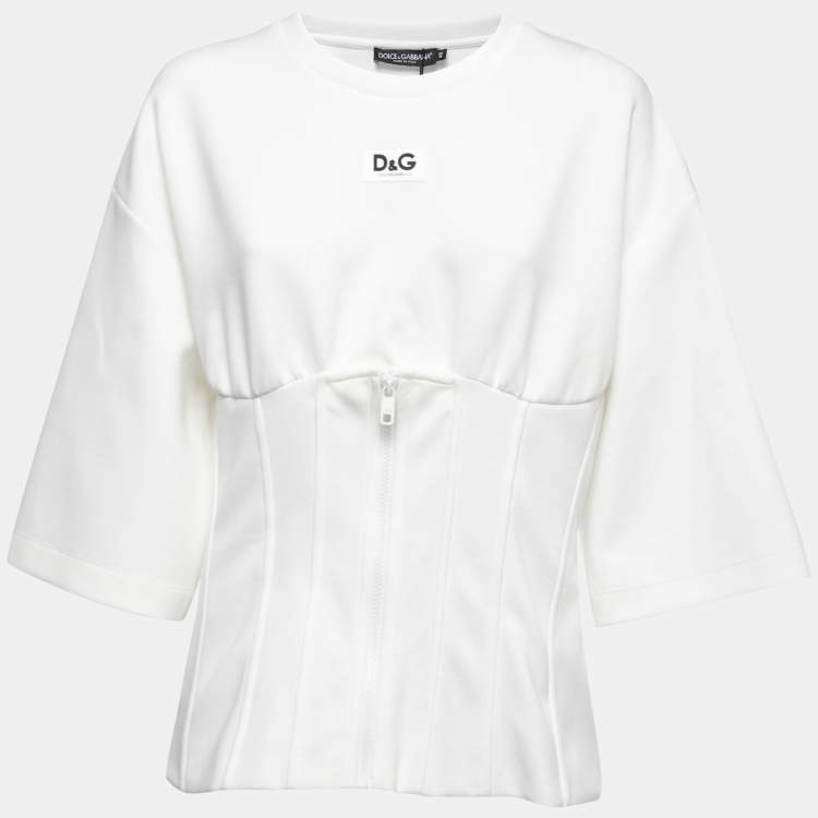 Pre Owned Dolce & Gabbana White Cotton Bustier Detail Crew Neck T-Shirt L