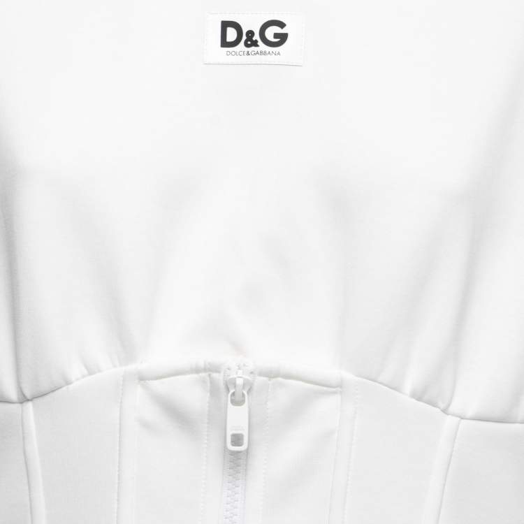 Pre Owned Dolce & Gabbana White Cotton Bustier Detail Crew Neck T-Shirt L