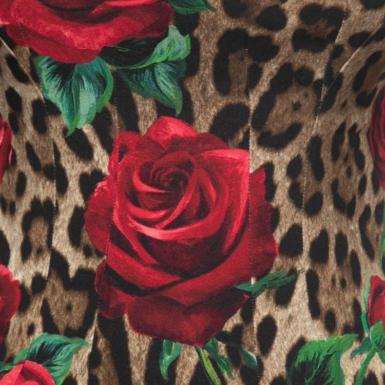 Pre Owned Dolce & Gabbana Brown Floral Animal Printed Crepe Midi Dress S