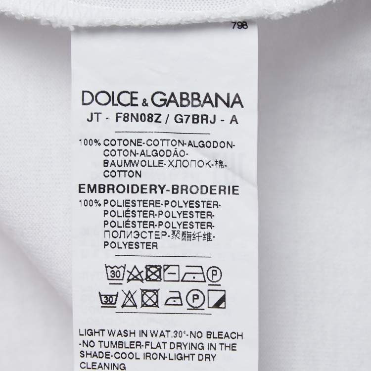 Pre Owned Dolce & Gabbana White Cotton Logo Broderie Anglaise Crew Neck T-Shirt M