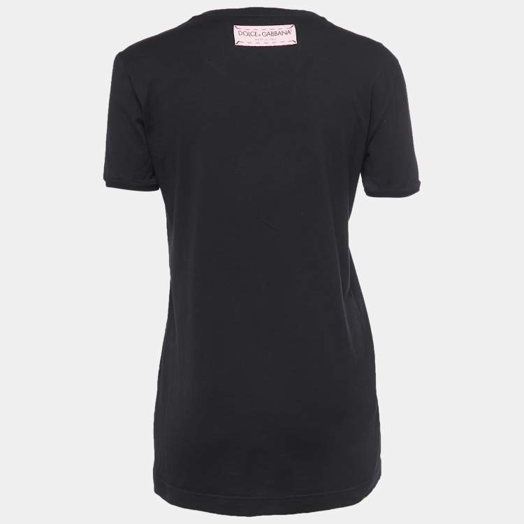 مملوكة مسبقًا Dolce & Gabbana Black Logo Detail Cotton Crew Neck T-Shirt XS