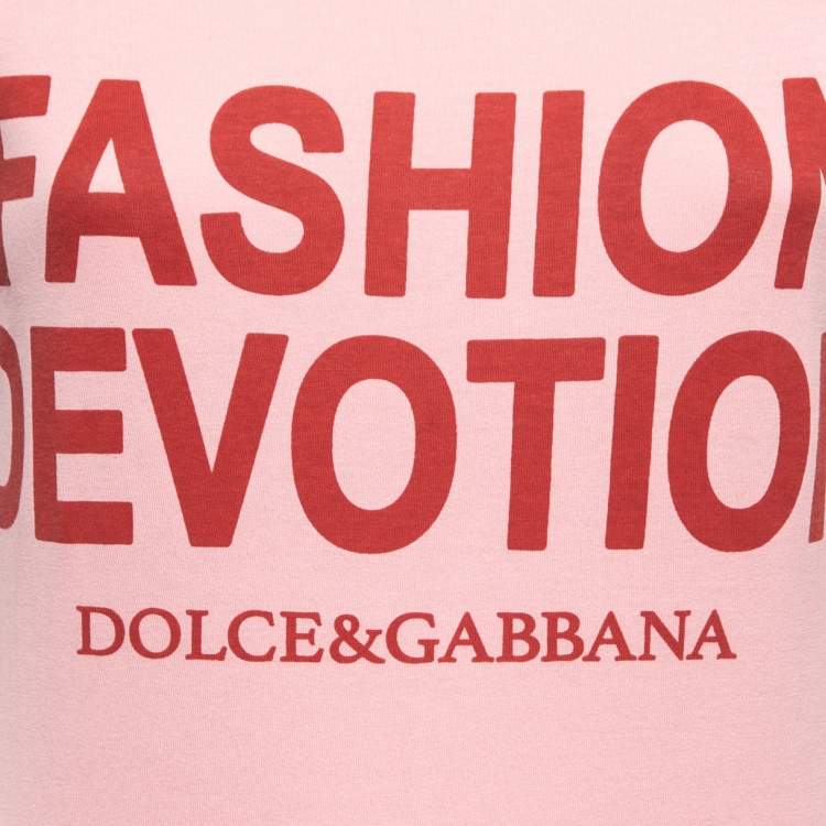 Pre Owned Dolce & Gabbana Pink Fashion Devotion Print Cotton Crew Neck T-Shirt XS