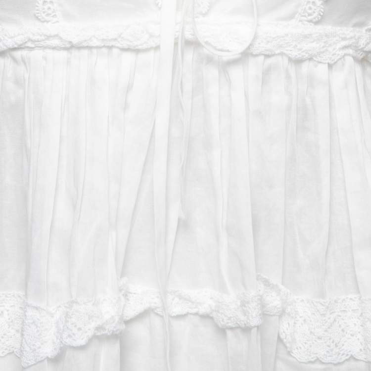 مملوكة مسبقًا Dolce & Gabbana White Batista Cotton Lace Trim Gathered Blouse S
