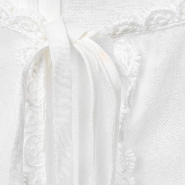 مملوكة مسبقًا Dolce & Gabbana White Batista Cotton Lace Trim Gathered Blouse S