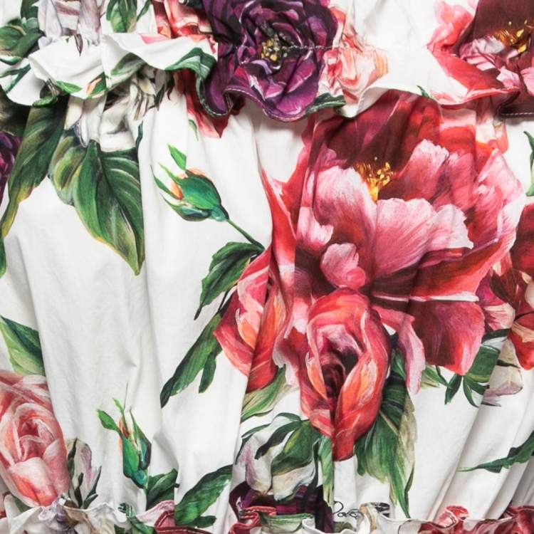 Pre Owned Dolce & Gabbana White Floral Printed Cotton Off Shoulder Mini Dress M