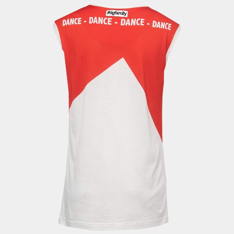 Pre Owned Dolce & Gabbana Red Let's Dance Printed Cotton Sleeveless T-Shirt S