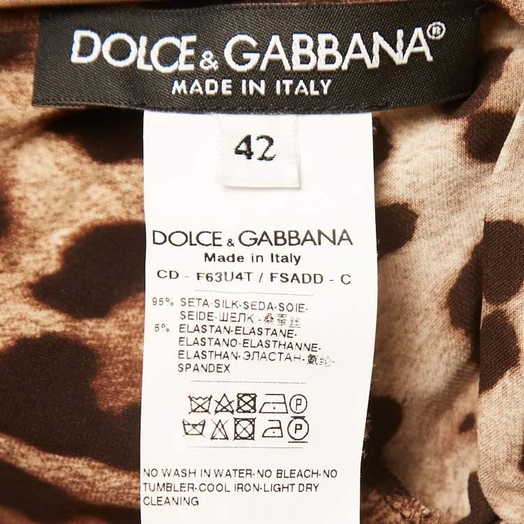 Pre Owned Dolce & Gabbana Brown Animal Printed Silk Ruched Midi Dress M