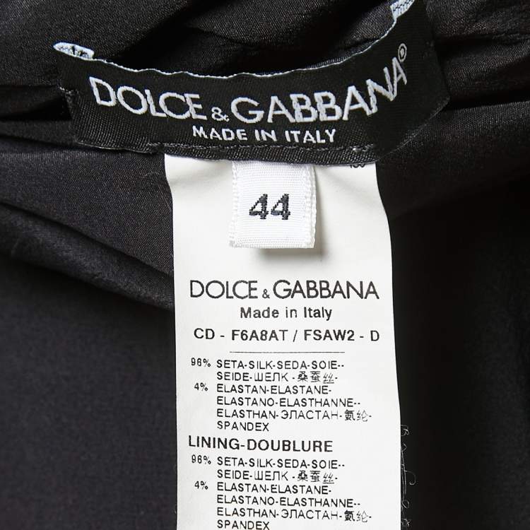 Pre Owned Dolce & Gabbana Black/Red Rose Printed Stretch Silk Ruched Mini Dress M