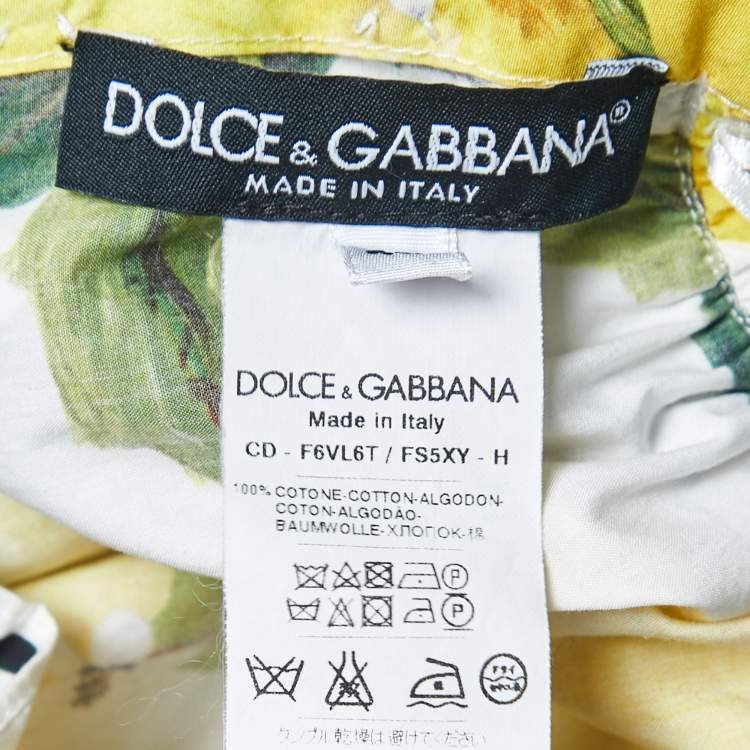 Pre Owned Dolce & Gabbana White Lemon Print Cotton Ruffled Mini Dress M