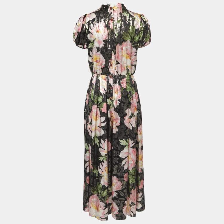 Pre Owned Dolce & Gabbana Black Floral Jacquard Silk Maxi Dress M