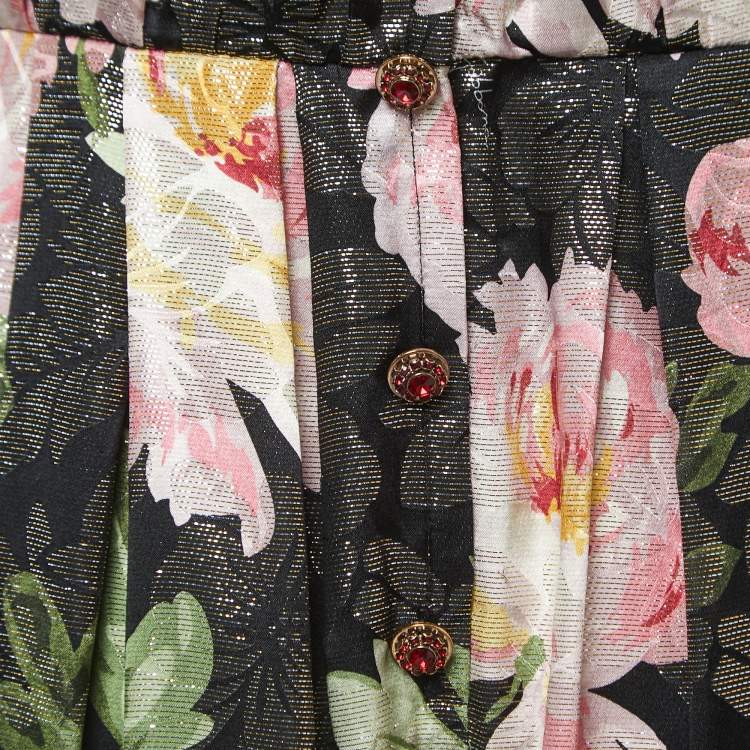 Pre Owned Dolce & Gabbana Black Floral Jacquard Silk Maxi Dress M