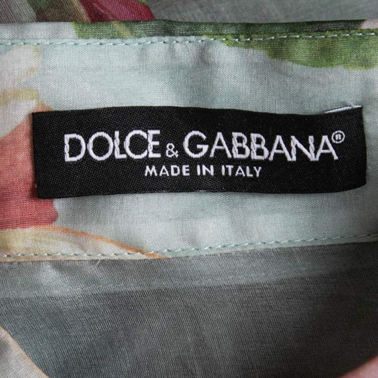 Pre Owned Dolce & Gabbana Blue Floral Printed Organza/Cotton Skirt and Top Set S